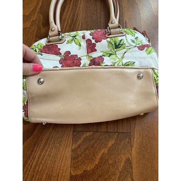 TIGNANELLO Bed of Roses Soft Leather Handbag Shoulder Bag Red Roses White Purse - Picture 7 of 13